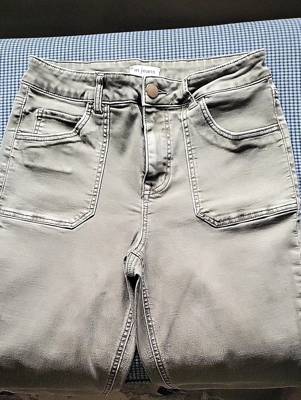 m jeans by maurices Gray High Rise Slim Straight Ankle Jeans, Sz. 10.